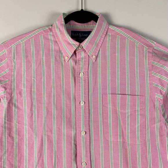 Ralph Lauren Button Down Shirt Long Sleeve Pink Stripe Cotton Classic Fit Large - Picture 2 of 9